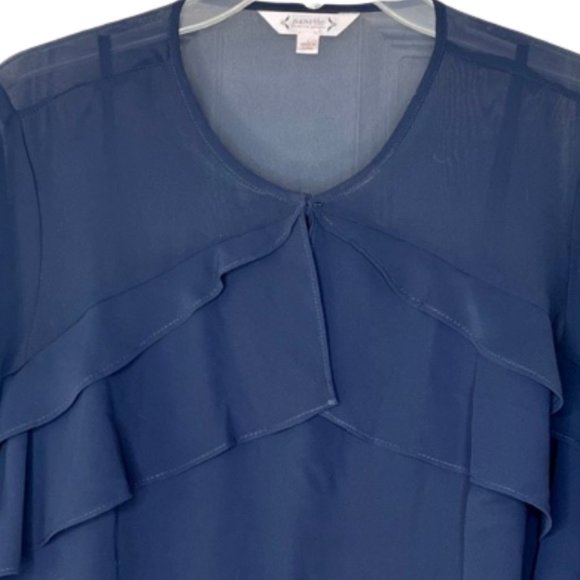 Nanette Lepore Sheer Navy Blue L/S Ruffled Blouse Top w/Cami - L - Picture 3 of 8
